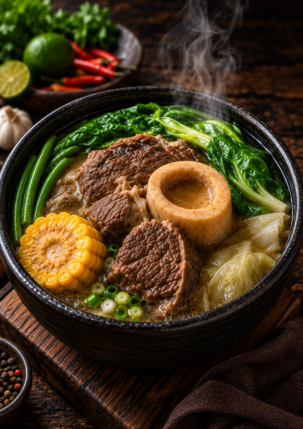 BBQOMBOY bulalo with beef marrow and vegetables